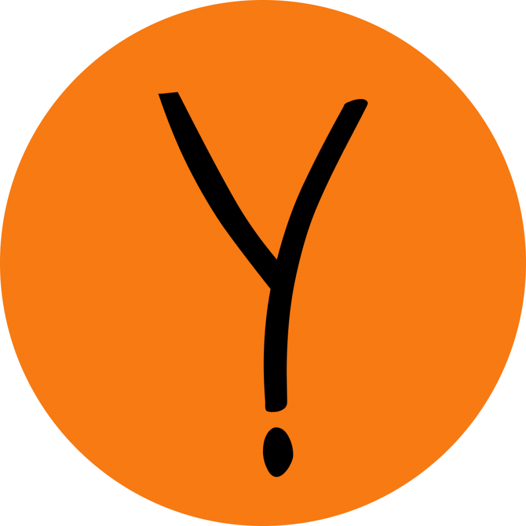 Il logo di Coincydence è composto da una Y con un puntino al termine della gamba portante ed è racchiuso da un cerchio arancione